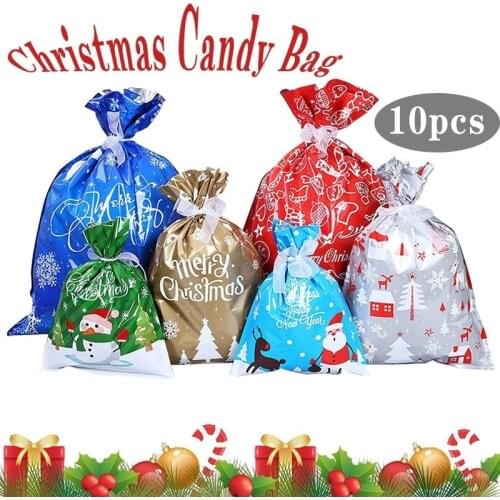 10pcs Christmas Gift Bags Xmas Santa Snowman Snowflake Candy Packaging Bag Box for Birthday New Year Christmas Party Decorations