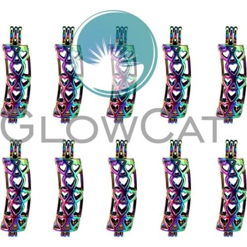 10x C211 Rainbow Curve Heart Tube Beads Cage Jewelry Making Perfume Essential Oil Diffuser Pearl Cage Locket Pendant
