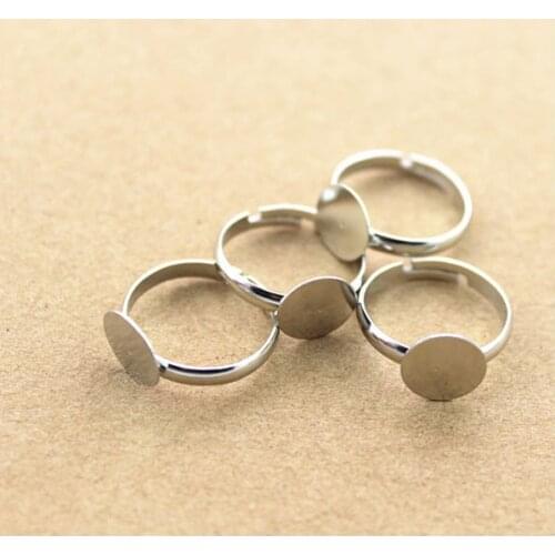 20pcs 10mm Pad Diy Silver -Plated Ring Base Anillo Adjustable Ring Blanks Glue On Cabochon Rings Findings Material For Handmade