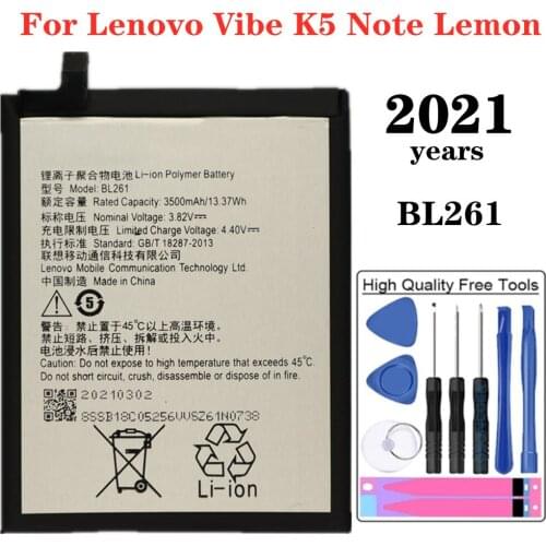 2021 For Lenovo Vibe K5 Note Lemon A7020 A7020A40 A7020A48 K52T38 K52E78 3500mAh BL261 Mobile Phone Replacement Battery + Tools