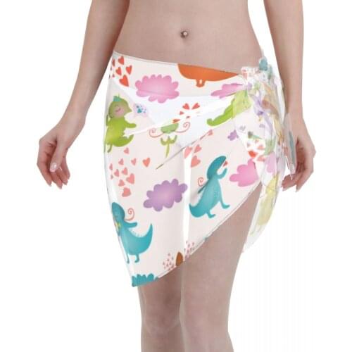 2021 Women Swimwear Pareo Scarf Bikini Cover-Ups Wrap Kaftan Sarong Beach Sexy Skirts Cute Dinosaur Swimsuit Cover-Ups