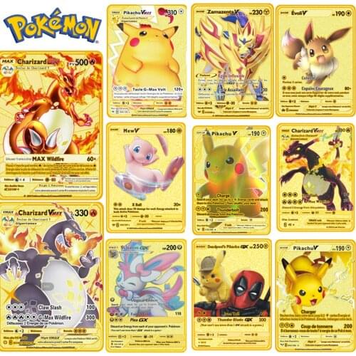 19 styles new Pokemon French Metal Game Anime Battle Card Gold Charizard Pikachu Collection Card Action Figure Model Child Toy