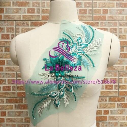 5pieces/lot Good quality 3D flowers with rhinestone patches wedding dress/DIY dance dress accessories applique 36cm*16cm