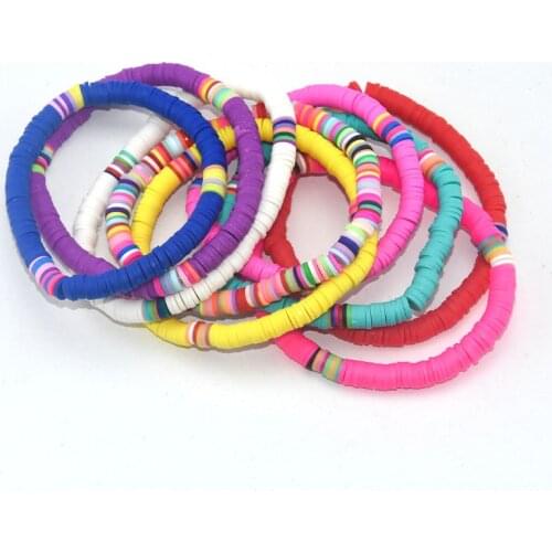 6mm Bohemian Colorful Clay Bracelets For Women Summer Beach Charm Elastic Soft Pottery Female Bracelet Boho Jewelry wholesale