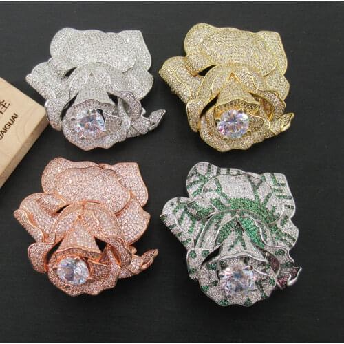 APDGG 4 colors gold plated Cubic Zirconia micro pave flower brooch /connector charms
