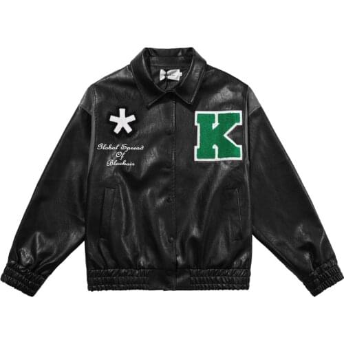 Brand Mens Baseball Jacket Streetwear Embroidered K Faux Leather Varsity Jacket Men And Women Oversized Hip Hop Punk Bomber Coat
