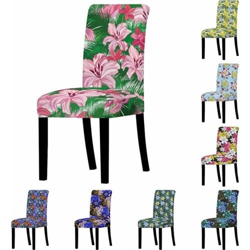 Printed Flower Chair Covers Stretch Chair Protector Slipcover For Hotel Wedding Party Banquet Dining Room Home Decor