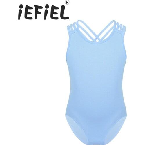 Children Kids Girls Ballet Dancewear Sleeveless Criss-Cross Straps Back Ballet Dance Gymnastics Leotard Jumpsuit for Performance