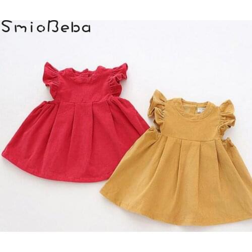 Childrens Newborn Flying Sleeve Corduroy Vest Skirt Korean Girls Dress 100% Cotton Summer Infant 1-6 Years Dresses Suspender
