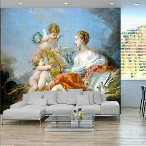 European Angel Oil Painting 3D Photo Murals for Living Room Bedroom Background Self Adhesive WallPapers Home Decor Waterproof