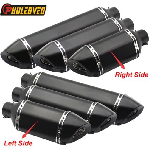 PHULEOVEO Black Left/Right Motorcycle Muffler Exhaust ID:51mm/61mm L:570mm/470mm/370mm Motorbike Exhaust Muffler Escape Baffle