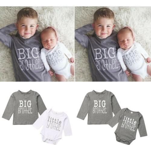 Pudcoco Big & Little Brother Baby Boys Romper Kids T-shirt Tee Matching Set Long Sleeve Letter Print Cotton Clothes