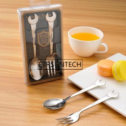 50sets Creative Mermaid Wrench Shape Stainless Steel Coffee Mixing Spoon Hanging Cup Dessert Spoon Tea Spoons Gifts