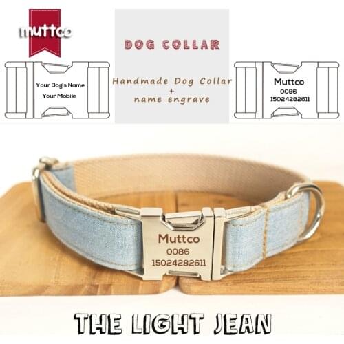MUTTCO customized collars for dog retailing self-design dog collar THE LIGHT JEAN handmade collar 5 sizes dog collar UDC034