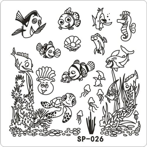 Clown fish Underwater Word Cartoon Stamping nail art kit Template Image Plate 6cm Stencil Tools For Beauty Salon