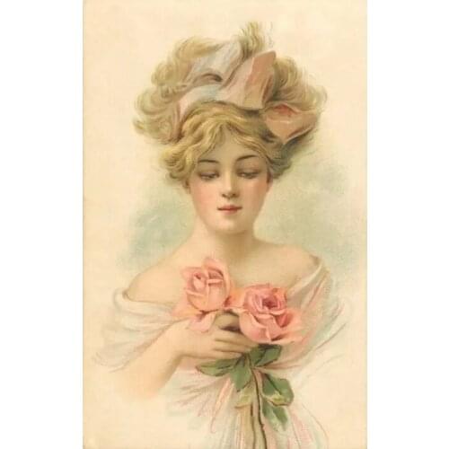 Elegant Girl and Flower Needlework,Cross stitch kits Stylish for Embroidery,14CT White canvas DIY Handmade Decorative paintings