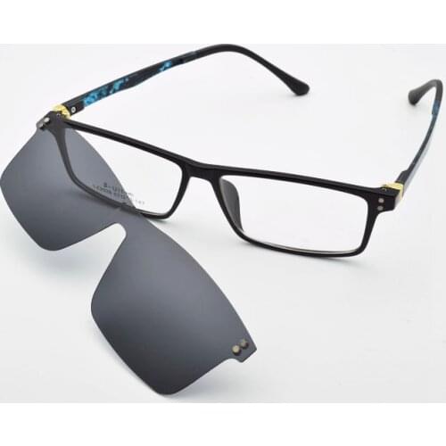 Glasses Frame Male Khaki Spectacles Full Square Frame Brown Magnet Clips Myopia Eyeglasses Polarized Sunglasses Set Mirror