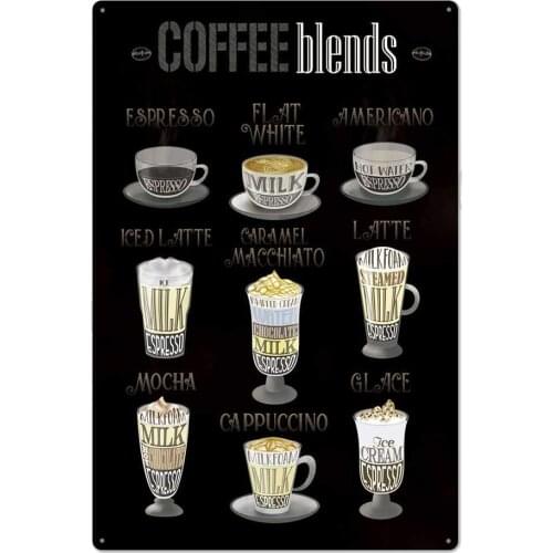 Original Vintage Design Coffee Tin Metal Wall Art Signs,Coffee Blends Thick Tinplate Print Poster Wall Decoration for Coffee Bar