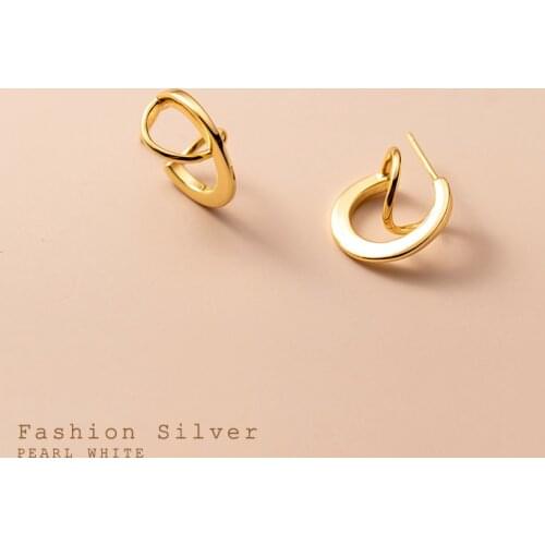 Authentic 925 Sterling Silver Jewelry Gold Cross Half Circle Geometric spiral Line Earrings Ear Stud Piercing C-G9785