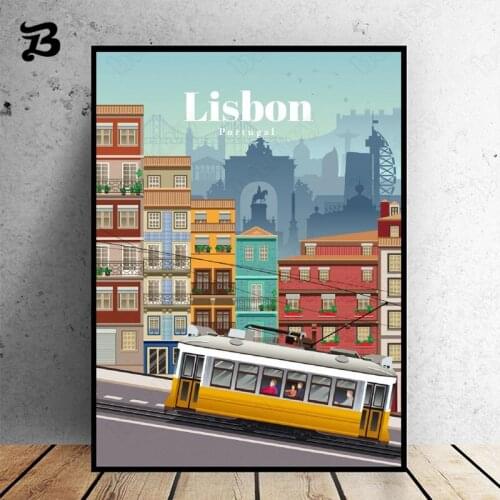 Lisbon Canvas Travel Posters Modern Abstract Natural Landscape Travel Wall Art Pictures for Living Room Home Decor No Frame