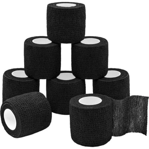 8Pcs Black Disposable Cohesive Tattoo Grip Cover Self-Adhesive Bandages Handle Grip Tube for Tattoo Machine Grip Accessories