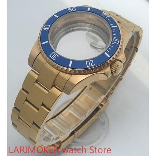 Transparent back cover 904L stainless steel gold strap bracelet with 40mm sapphire glass ETA NH36 MH35 case blue bezel