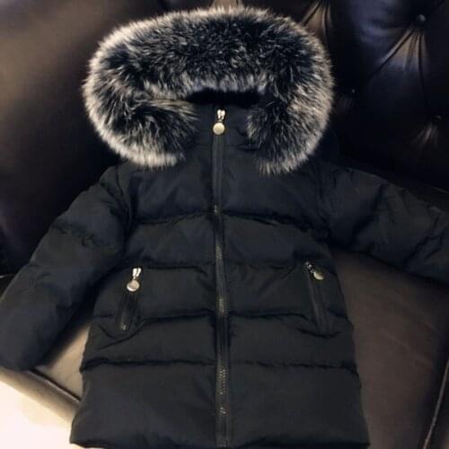 Childrens baby boys and girls down long jacket Natural fox fur movable 2-11 years old