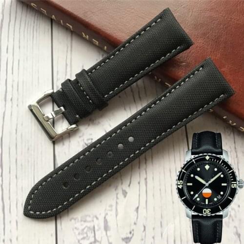 23mm High Quality Surface Nylon Bottom Cowhide Watch Strap Folding Buckle Watchband Fit for Blancpain Fifty Fathoms Watch