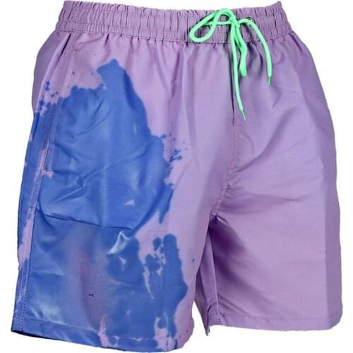 RXBC Men Summer Beach Shorts Temperature Sensitive Color Changing Swim Drawstring Quick Dry Water Sports Pants S-3XL