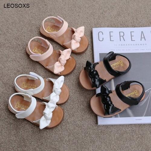 Girls' Sandals Summer 2021 New Little Girl Soft Soled Beach Shoes Childrens Korean Fashion Velcro With Bow Princess Shoes