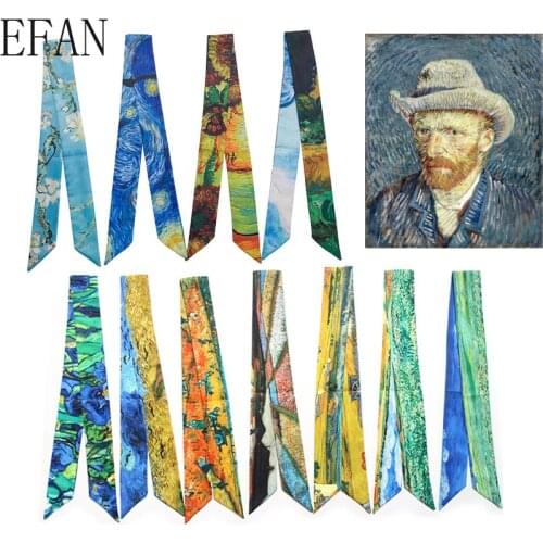 Silk Scarf for Women Girl Painting Chain Printed Handle Bag Ribbons Green Blue Red Fashion Head Scarf Small Long Skinny Scarves