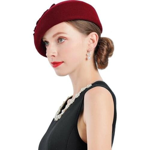 Wedding Hats for Women Fedora Elegant Fashion Cap Red Fascinator Wool Hat Ladys Church Fascinator Womens Hat Flower Decoration