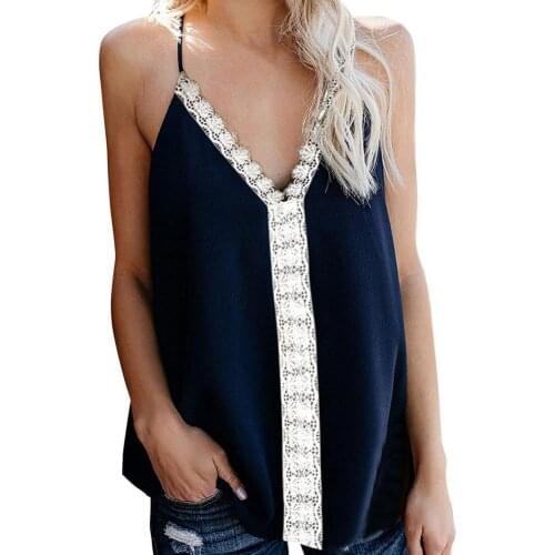Ladies Camisole Sling Tops Comfortable Lace Stitching Ladies Summer V-neck Sleeveless Harajuku Camisole for Outdoor Beach Wear