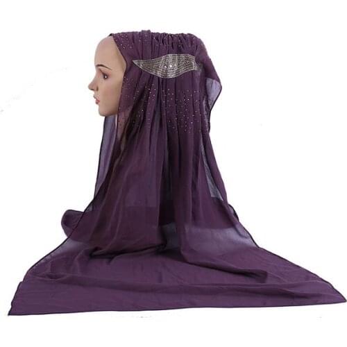 Summer Islamic Women Muslim Scarf Turban Hijab Bubble Chiffon Plain Shawls Headscarf Exquisite Czech Rhinestone Islamic 70x170cm
