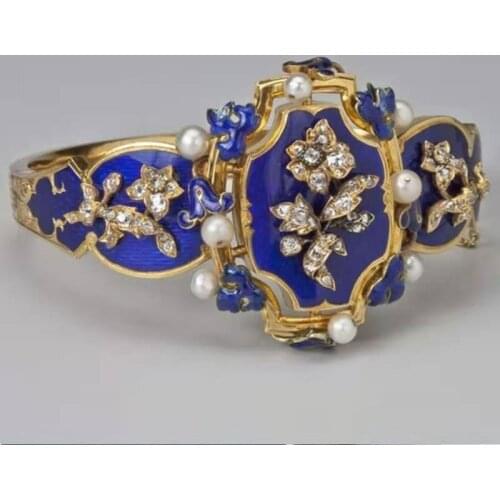 Vintage Ink Blue Enamel Flower Ring for Women Male Simple Design Engraved Signet Gothic Punk Party Jewelry