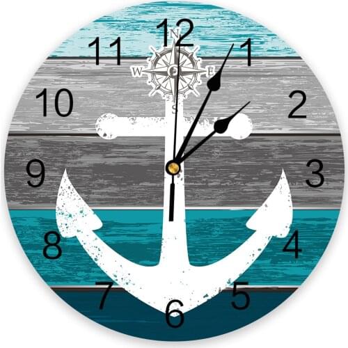 Vintage Farm Barn Wood Grain Boat Anchor Wall Clock Modern Design Hanging Watch for Home Decoration Home Living Room Wall Art