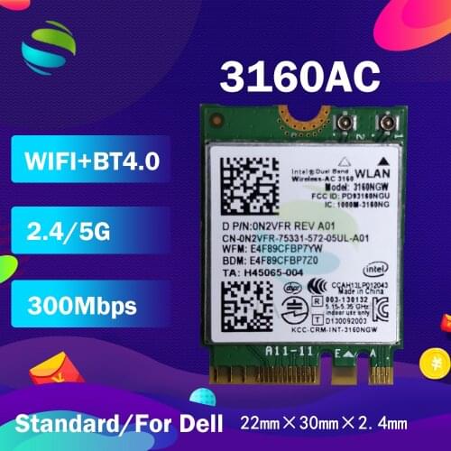 Wifi Card for intel Dual Band 3160NGW AC3160NGW 3160AC NGFF Wireless Wlan 433Mbps+BT4.0 Wifi Card