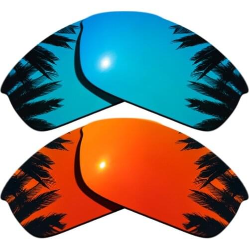 Ice Blue Mirrored+Orange Red Mirrored Coating) 2-Pairs Polarized Replacement Lenses for Flak Jacket 100% UVA & UVB Protection