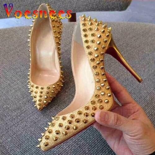 Hot Fashion Rivets Women Pumps Stilettos High Heel 11CM Wedding Shoes Club Single Shoes Silver Gold Elegant Ladies Wedding Shoes