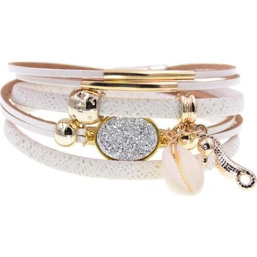 Bracelet women bohemia leather bracelets trendy shell wrap bracelets for women jewelry Magnetic Clasp bracelet