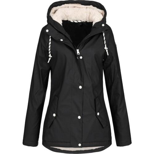 Raincoat Women Coat Windproof Waterproof Plus Velvet Warm Hoodie Jacket Plus Size Lady Rain Jacket Autumn Winter #Zer