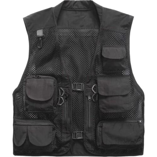 Plus Size Multi Pockets Vest Men Summer Mesh Breathable Photography Waistcoat Reporter Director Casual Vest Work Uniform