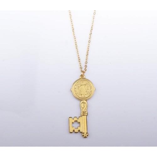 100% Stainless Steel St Benedict Medal Key Necklace For Women Gold/Silver Color Metal San Benito Key Choker Necklaces