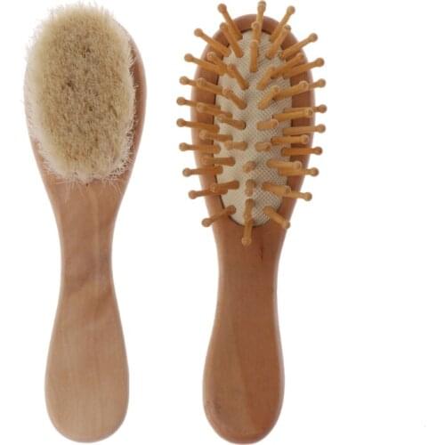 2Pcs/Set Newborn Wooden Brush Comb Baby Boy Girl Soft Hair Brush Head Massager