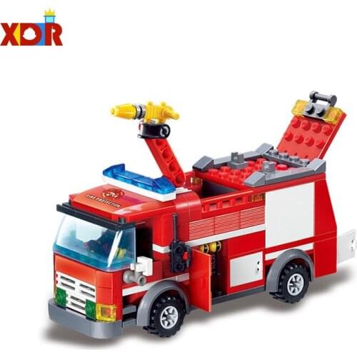 206PCS Fire Fight Ladder Car Fire Fight Water Tower Fire Truck Hero With DIY Kids Funny Early Education Building Block Gift
