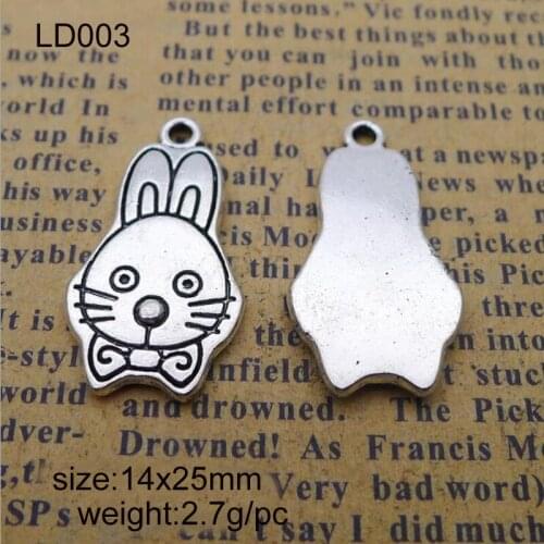 25pcs 14x25mm Antique Silver Alloy Rabbit Charms Pendants