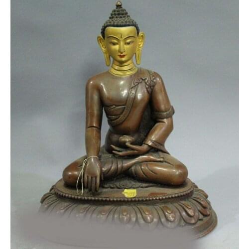 9"Tibet Buddhism Temple Bronze Gild Shakyamuni Sakyamuni Amitabha Buddha Statue
