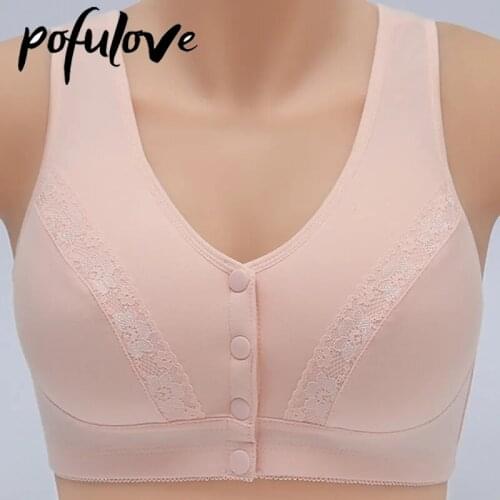 Plus Size Bra for Women Cotton Bras Front Button Wide Straps Elderly Older Bralette Thin Wireless Vest Tops Seamless Underwear