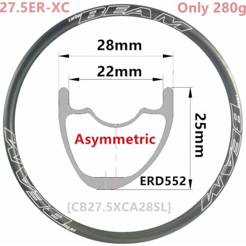 [CB27.5XCA28SL] Only 280g Asymmetric 28mm Width 25mm Depth 27.5er Carbon Fiber Mountain Bike XC Tubeless 650B carbon mtb rims