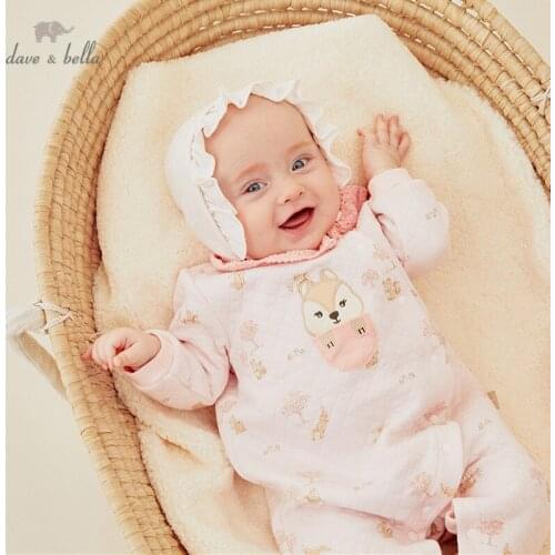 DBH14275 dave bella autumn new born baby girls fashion cartoon print jumpsuits infant toddler clothes children romper 1 piece